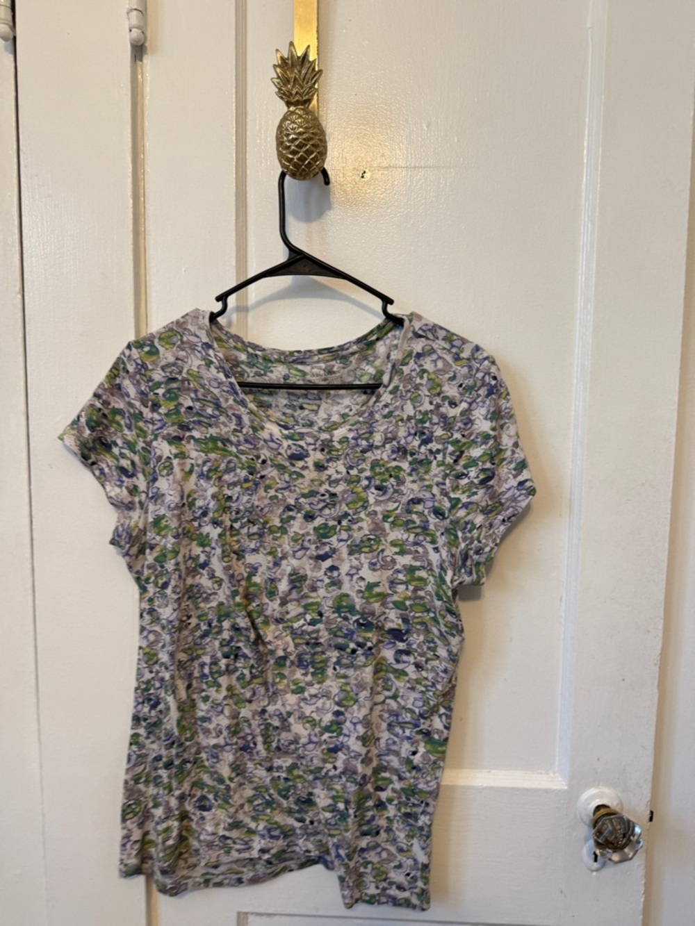 Daisy Fuentes Short Sleeve Floral Tee in Green & Blue 1X